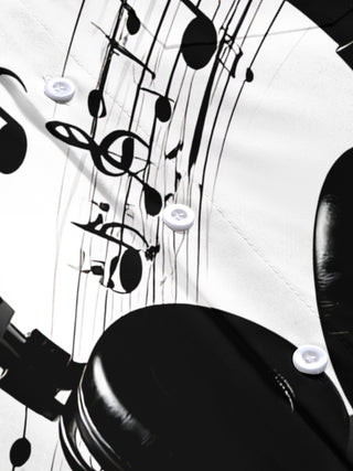Adaychic Men's Printed Headphones Print Musical Notes Print Short Sleeve Shirt with Chest Pocket