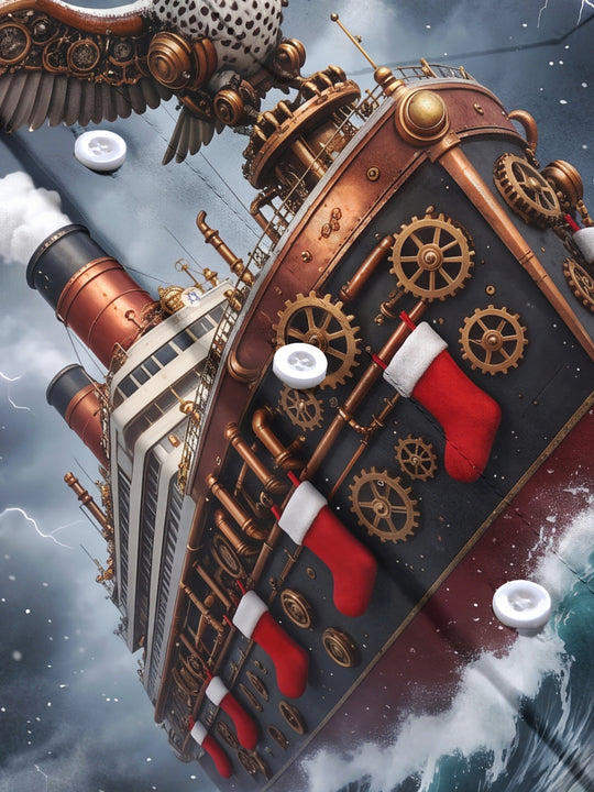 Adaychic Men's Long Sleeve Shirt - Steampunk Owl And Steamship With Christmas Stockings Print with Chest Pocket