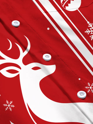 Adaychic Men's Printed Deer And Christmas Ornaments Print Long Sleeve Shirt with Chest Pocket