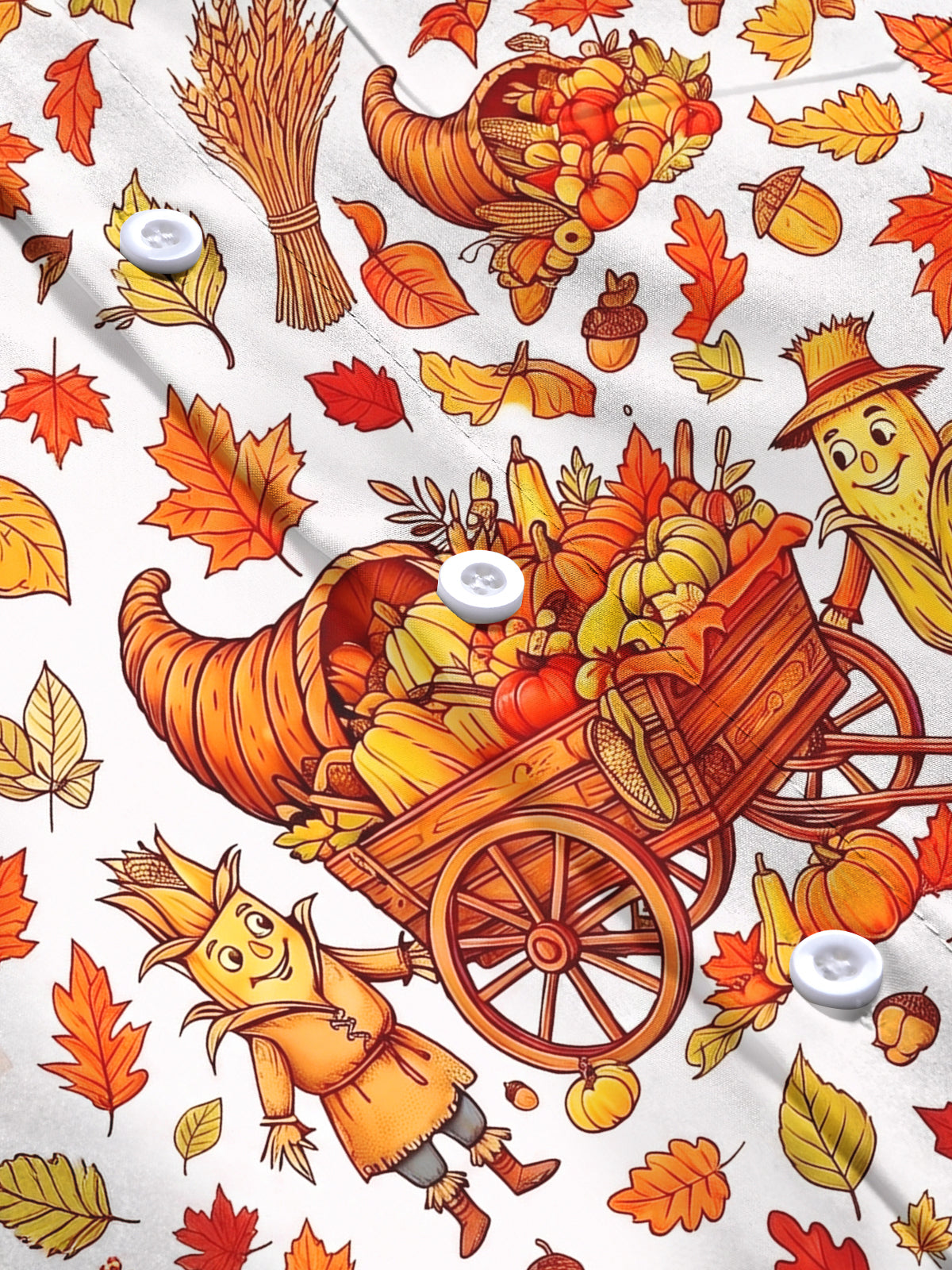 Adaychic Men's Long Sleeve Shirt - Thanksgiving Cornucopia And Harvest Cartoons Print with Chest Pocket