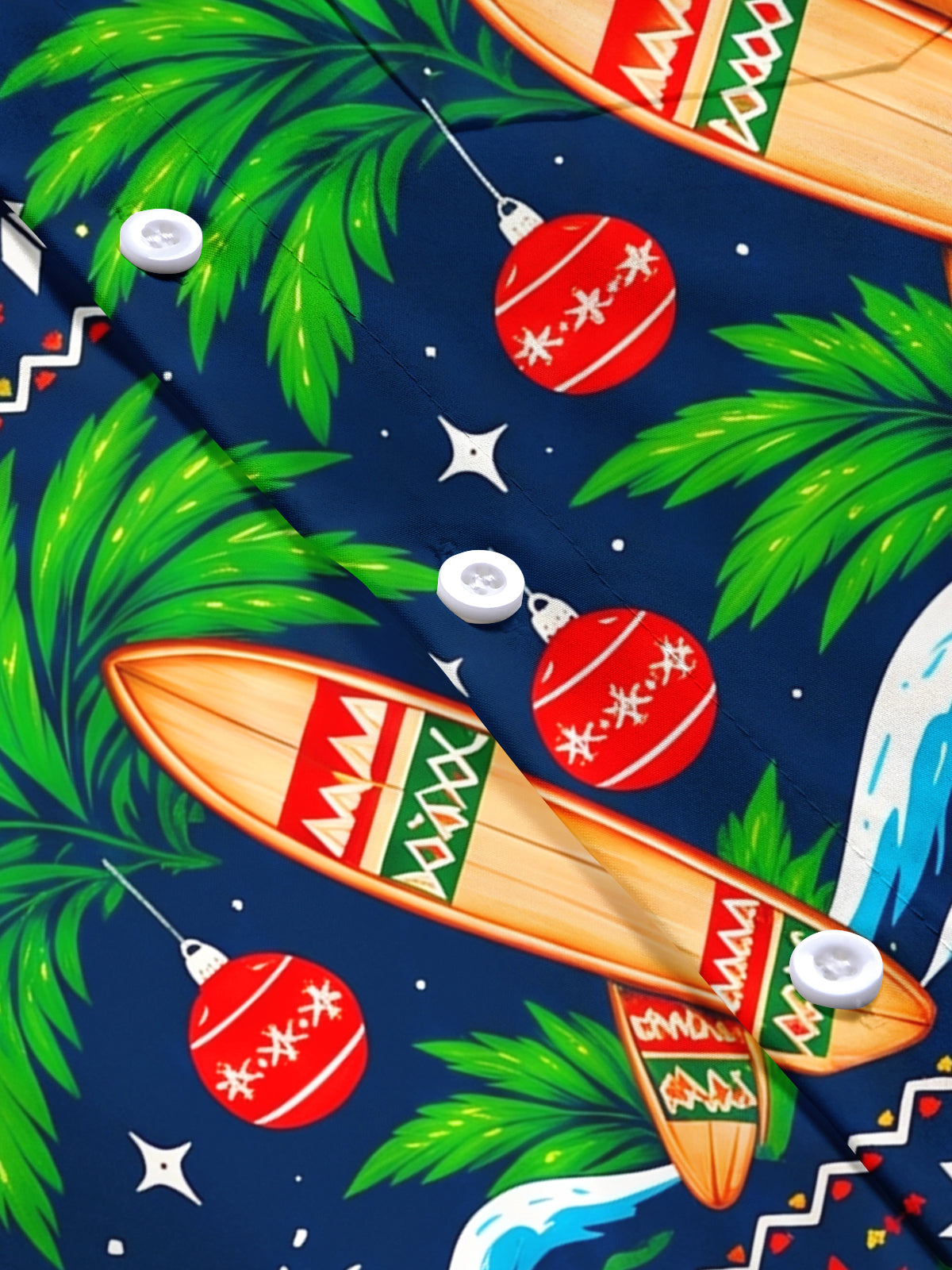 Adaychic Men's Christmas Ornaments And Sailboats Print Short Sleeve Shirt with Chest Pocket