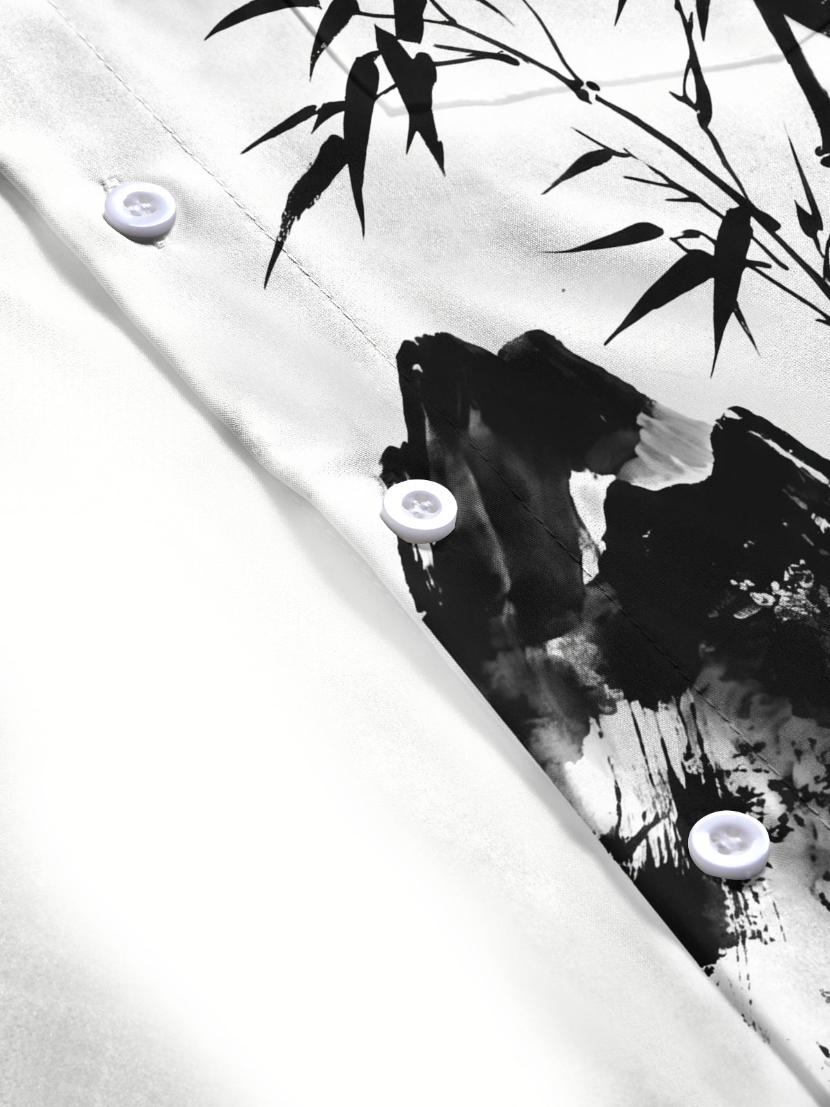 Adaychic Men's Printed Bamboo And Mountain Ink Wash Print Long Sleeve Shirt with Chest Pocket