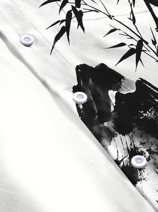 Adaychic Men's Printed Bamboo And Mountain Ink Wash Print Long Sleeve Shirt with Chest Pocket