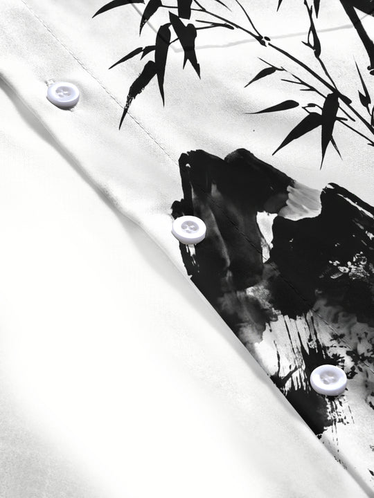 Adaychic Men's Printed Bamboo And Mountain Ink Wash Print Long Sleeve Shirt with Chest Pocket
