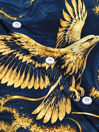 Adaychic Men's Graphic Abstract Golden Eagle Print Long Sleeve Shirt with Chest Pocket
