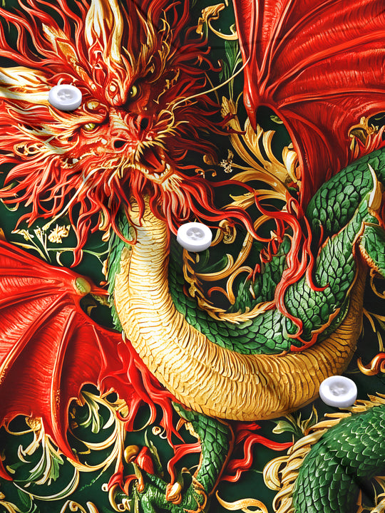 Adaychic Men's Oriental Dragon And Christmas Ornaments Print Long Sleeve Shirt with Chest Pocket