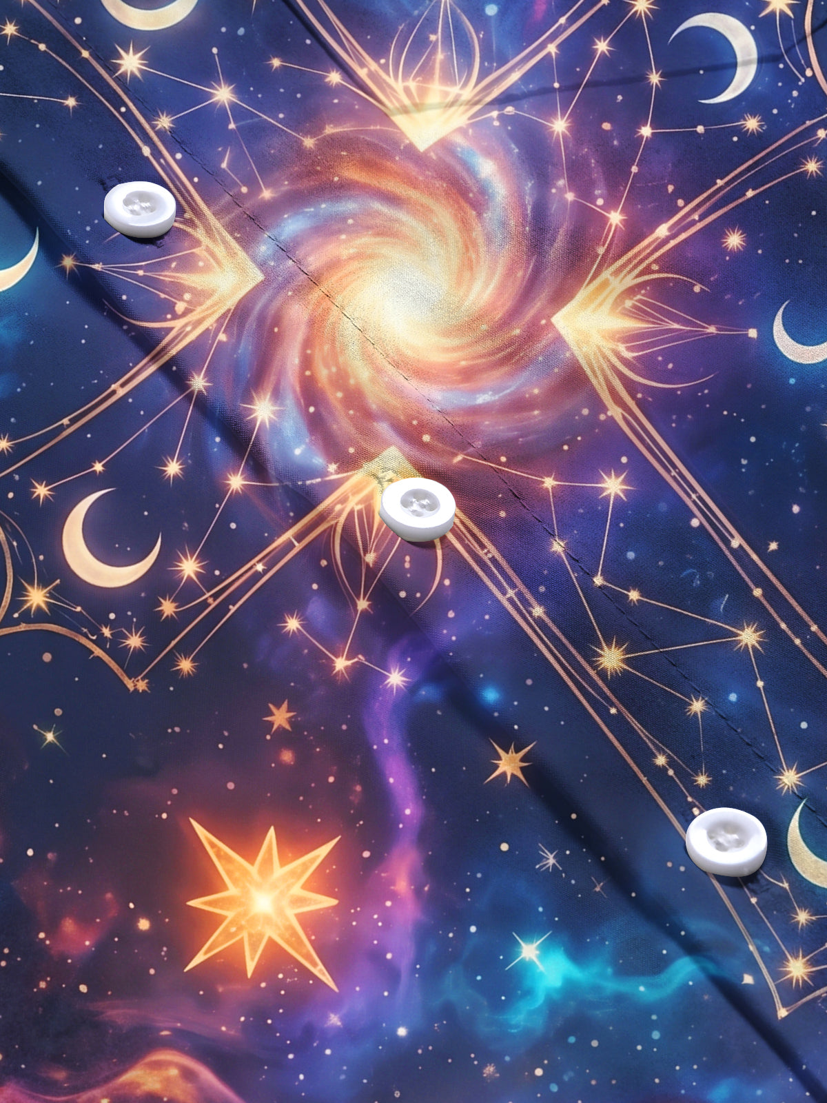 Adaychic Men's Galaxy Cross With Stars And Moons Print Long Sleeve Shirt with Chest Pocket
