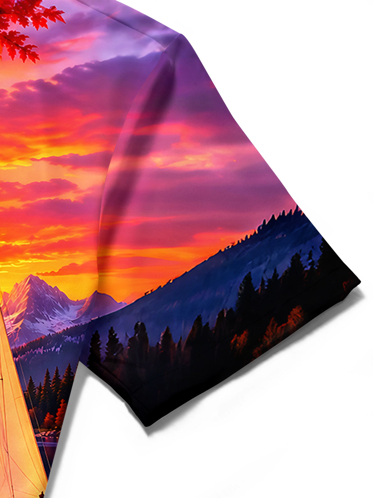 Adaychic Men's Hawaiian Sunset Lake Landscape Print Short Sleeve Shirt with Chest Pocket