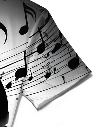 Adaychic Men's Printed Headphones Print Musical Notes Print Short Sleeve Shirt with Chest Pocket