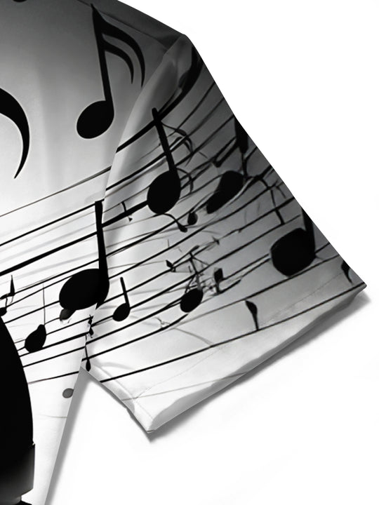 Adaychic Men's Printed Headphones Print Musical Notes Print Short Sleeve Shirt with Chest Pocket