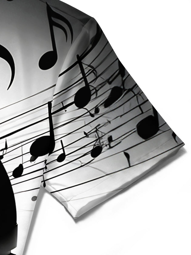 Adaychic Men's Printed Headphones Print Musical Notes Print Short Sleeve Shirt with Chest Pocket