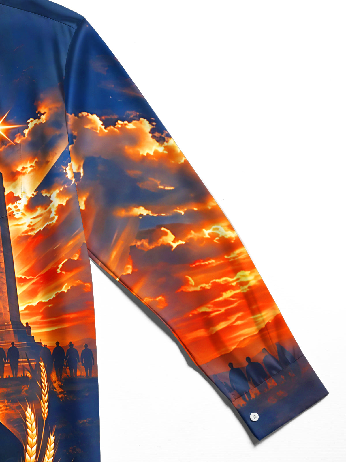 Adaychic Men's Graphic Veteran Silhouette And Monument Print Long Sleeve Shirt with Chest Pocket
