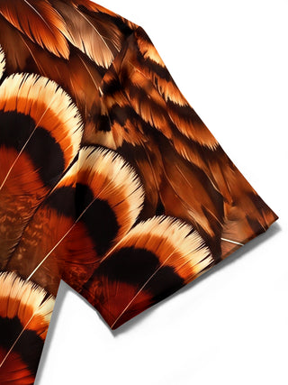 Adaychic Men's Thanksgiving Day Turkey Feathers Print Short Sleeve Shirt with Chest Pocket