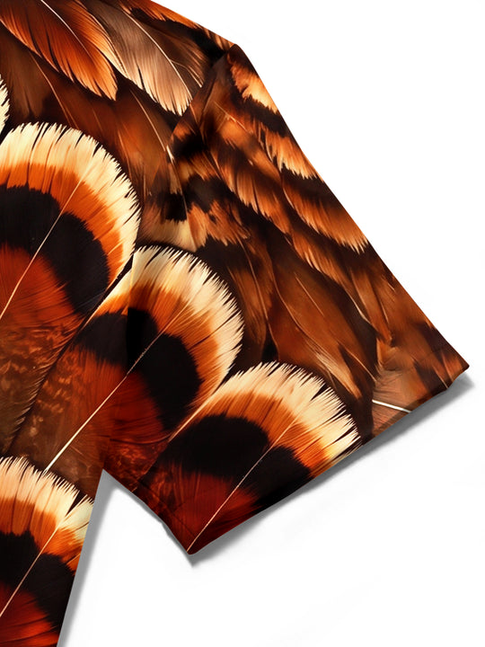 Adaychic Men's Thanksgiving Day Turkey Feathers Print Short Sleeve Shirt with Chest Pocket
