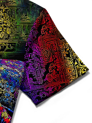 Adaychic Men's Graphic Alien Character Print Short Sleeve Shirt with Chest Pocket