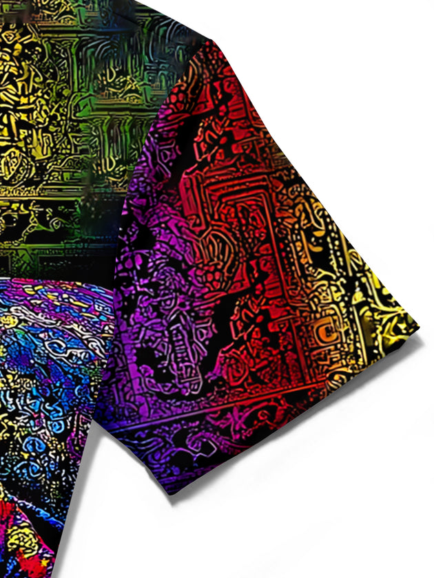 Adaychic Men's Graphic Alien Character Print Short Sleeve Shirt with Chest Pocket