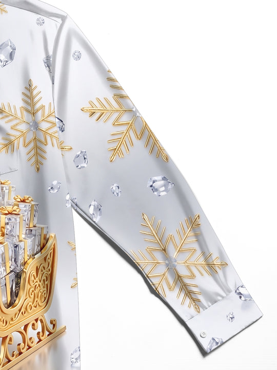 Adaychic Men's Graphic Christmas Reindeer Sleigh Print Long Sleeve Shirt with Chest Pocket