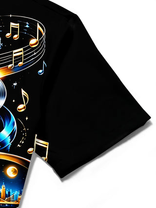 Adaychic Men's Graphic Jazz Saxophone Player Print Short Sleeve Shirt with Chest Pocket