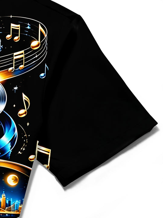 Adaychic Men's Graphic Jazz Saxophone Player Print Short Sleeve Shirt with Chest Pocket