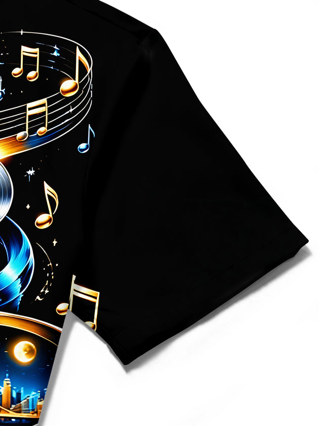 Adaychic Men's Graphic Jazz Saxophone Player Print Short Sleeve Shirt with Chest Pocket