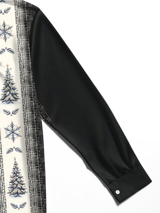 Adaychic Men's Printed Christmas Trees And Snowflakes Print Long Sleeve Shirt with Chest Pocket