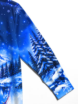 Adaychic Men's Winter Snow Mountain Forest Landscape Print Long Sleeve Shirt with Chest Pocket