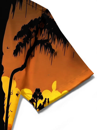 Adaychic Men's Hawaiian Sunset Swamp Landscape Print Short Sleeve Shirt with Chest Pocket
