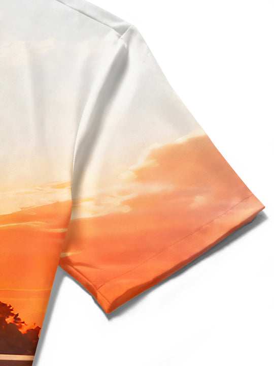 Adaychic Men's Hawaiian Sunset Lake Scenery Print Short Sleeve Shirt with Chest Pocket
