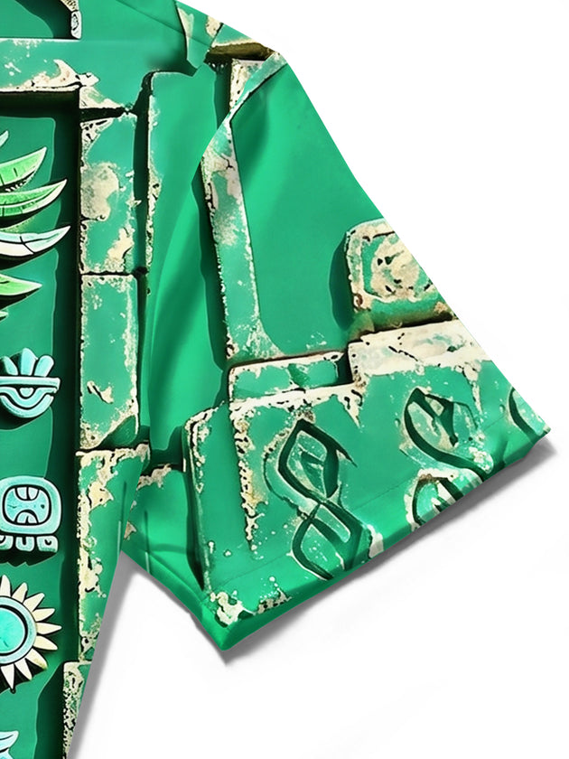 Adaychic Men's 3D Totem Print Short Sleeve Shirt with Chest Pocket
