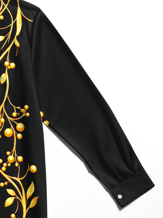 Adaychic Men's Printed Golden Branches And Snowflakes Print Long Sleeve Shirt with Chest Pocket