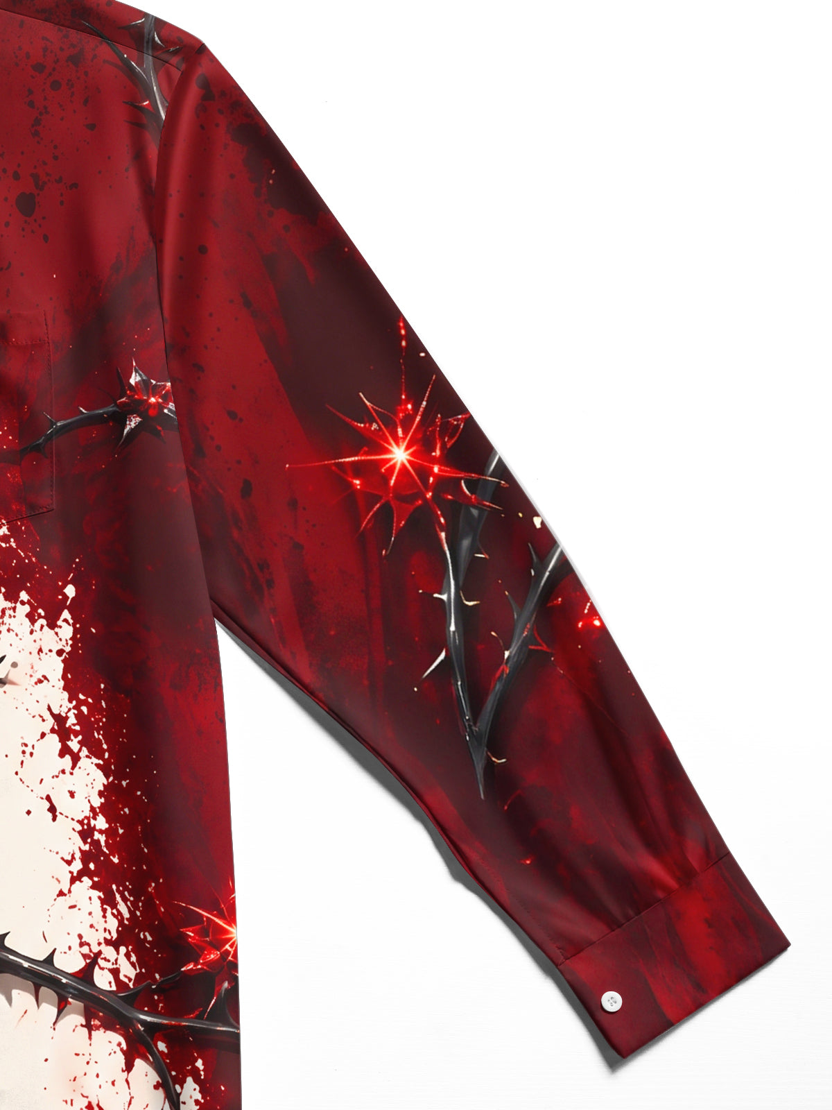 Adaychic Men's Printed Red Rose And Black Thorns Print Long Sleeve Shirt with Chest Pocket