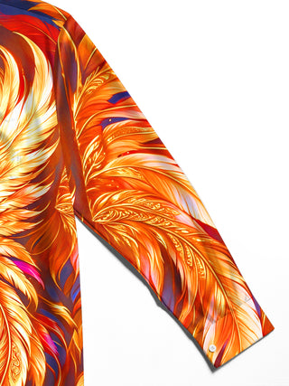 Adaychic Men's Graphic Ice Dragon And Fire Phoenix Print Long Sleeve Shirt with Chest Pocket