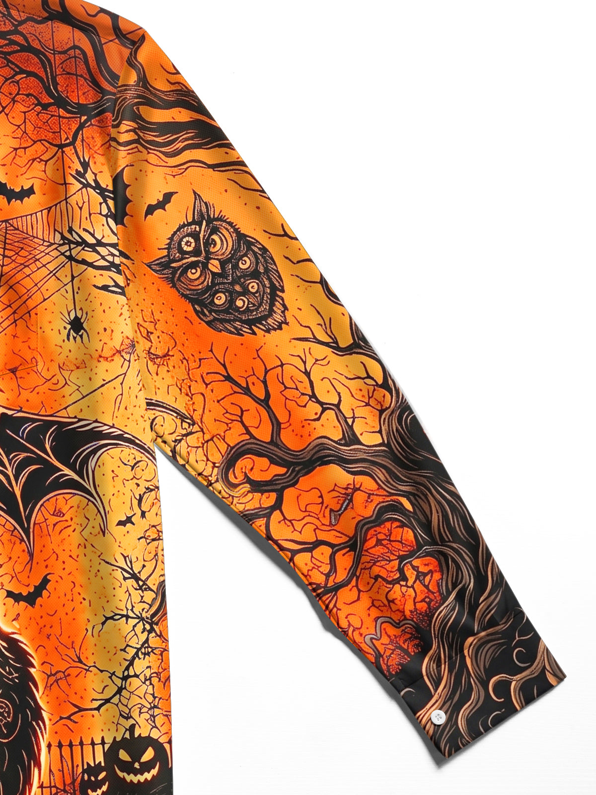 Adaychic Men's Halloween Black Cat With Bats And Castle Print Long Sleeve Shirt with Chest Pocket