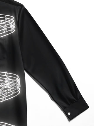 Adaychic Men's Printed Musical Notes And Staff Lines Print Long Sleeve Shirt with Chest Pocket