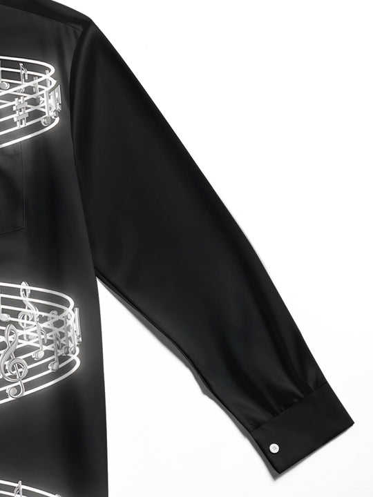 Adaychic Men's Printed Musical Notes And Staff Lines Print Long Sleeve Shirt with Chest Pocket