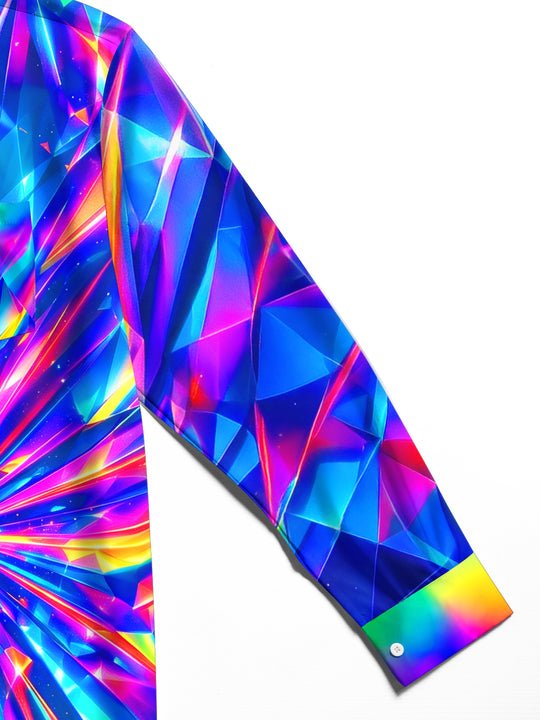 Adaychic Men's 3D Colorful Geometric Prism Pattern Long Sleeve Shirt with Chest Pocket