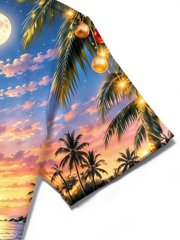 Adaychic Men's Short Sleeve Shirt - Christmas Sailboat And Ornaments On Beach Print with Chest Pocket