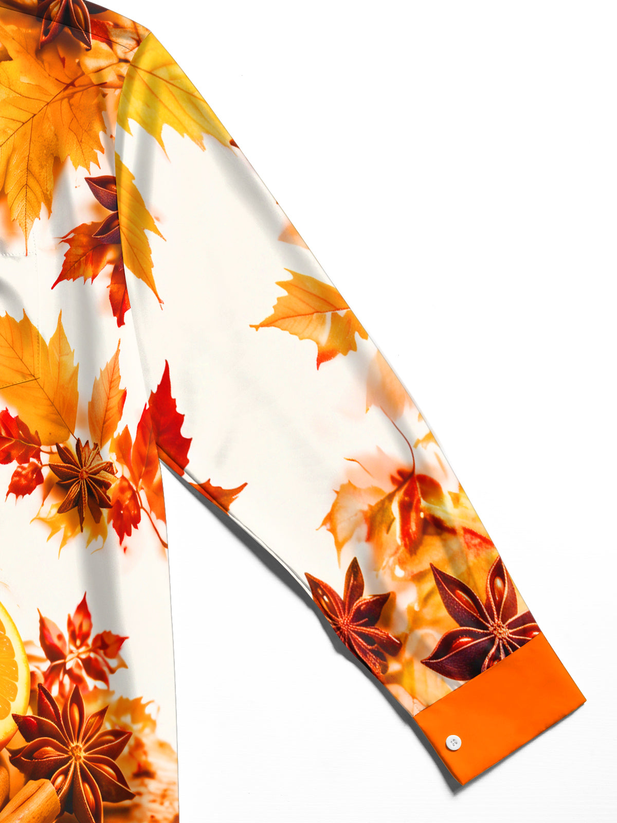 Adaychic Men's Printed Autumn Maple Leaves And Oranges Print Long Sleeve Shirt with Chest Pocket