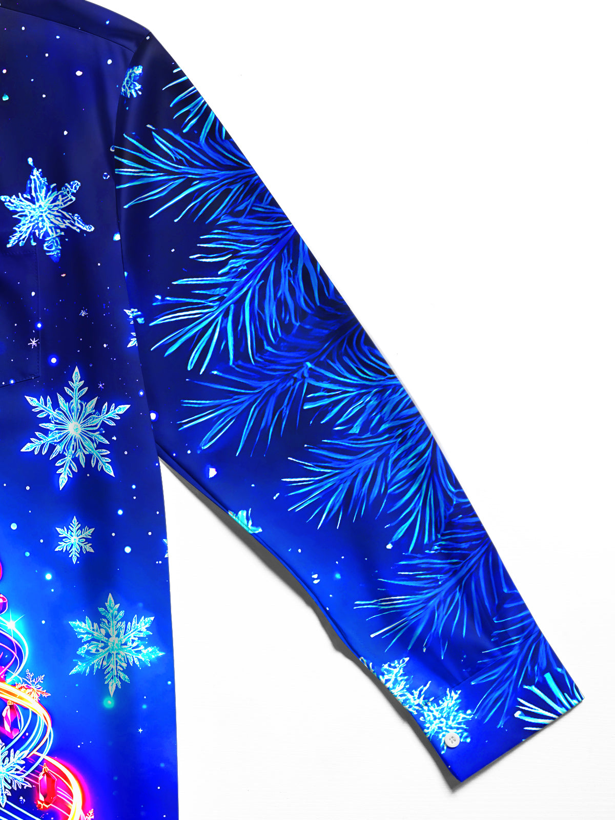 Adaychic Men's Long Sleeve Shirt - Neon Light Spiral Christmas Tree With Ornaments Print with Chest Pocket