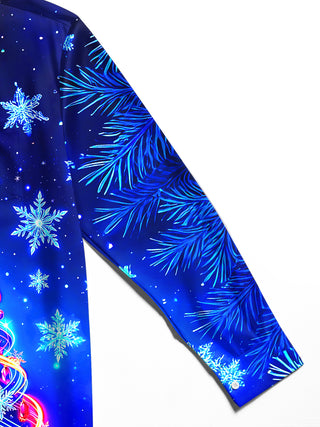 Adaychic Men's Long Sleeve Shirt - Neon Light Spiral Christmas Tree With Ornaments Print with Chest Pocket