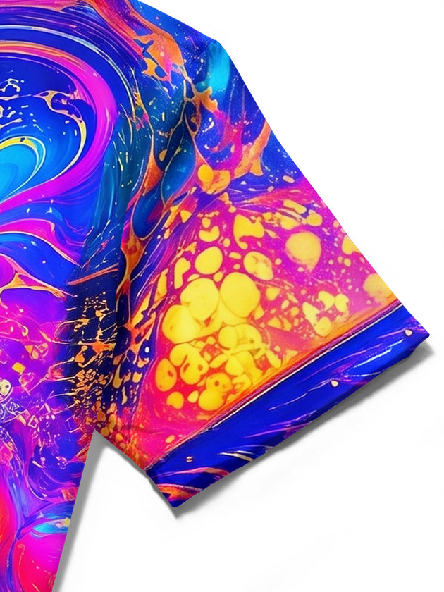 Adaychic Men's Hawaiian Swirling Liquid Oil Pattern Short Sleeve Shirt with Chest Pocket