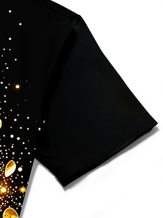 Adaychic Men's Printed Gold Leopard Head Print Short Sleeve Shirt with Chest Pocket