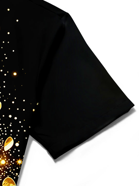 Adaychic Men's Printed Gold Leopard Head Print Short Sleeve Shirt with Chest Pocket