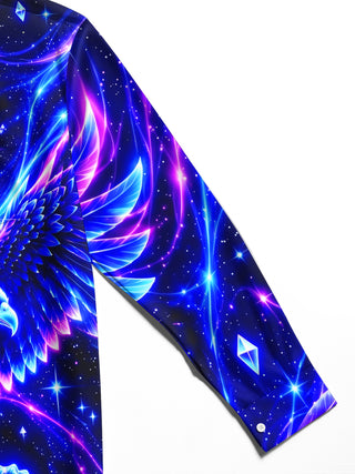 Adaychic Men's Neon Eagle With Galaxy Background Print Long Sleeve Shirt with Chest Pocket