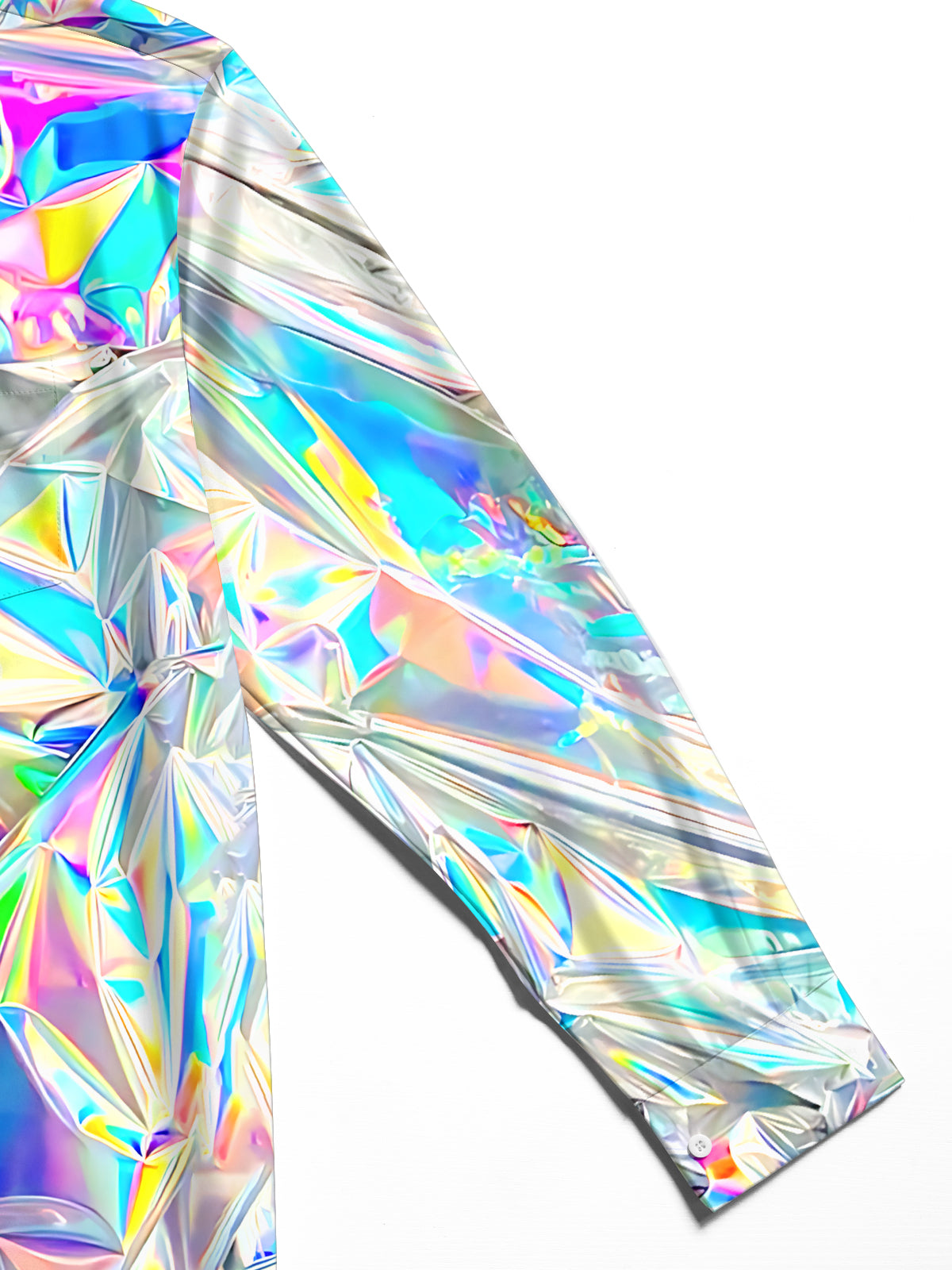 Adaychic Men's Graphic 3D Holographic Crinkled Foil Print Long Sleeve Button Down Shirt with Chest Pocket