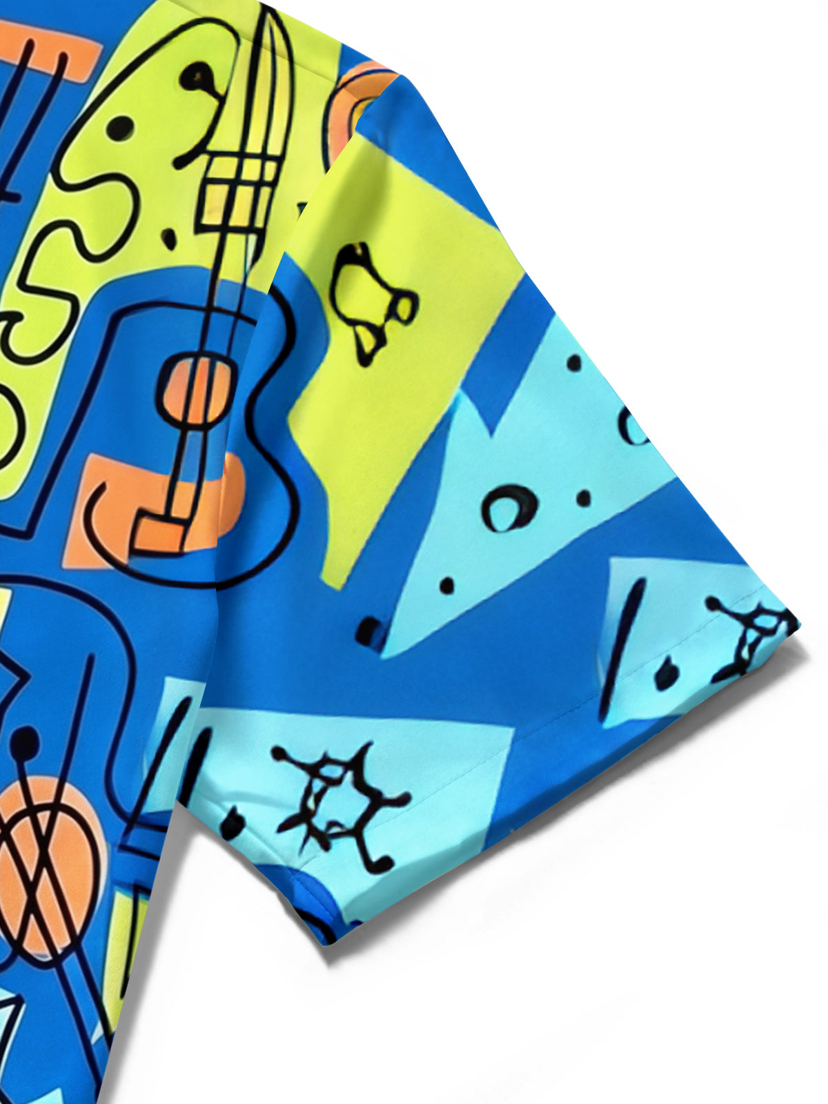 Adaychic Men's Graphic Abstract Geometric Guitar Print Short Sleeve Shirt with Chest Pocket