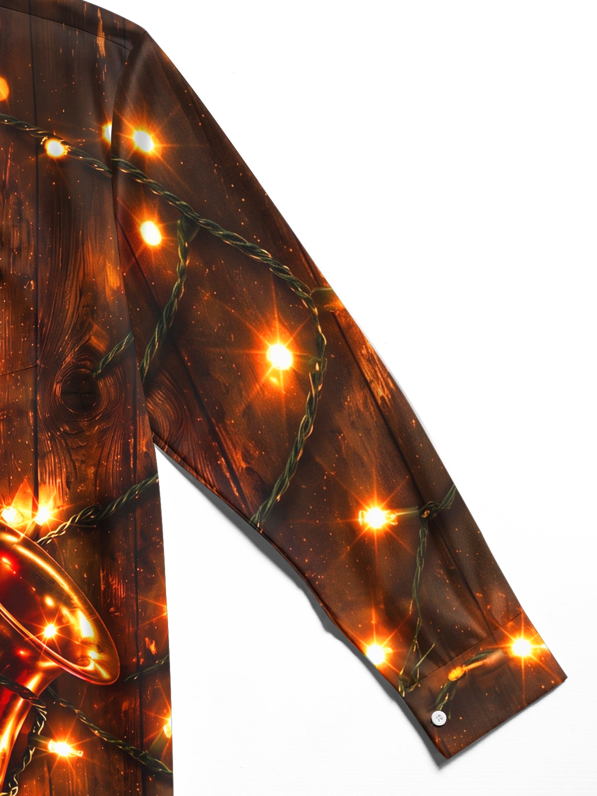 Adaychic Men's Saxophone And Christmas Light String Print Long Sleeve Shirt with Chest Pocket