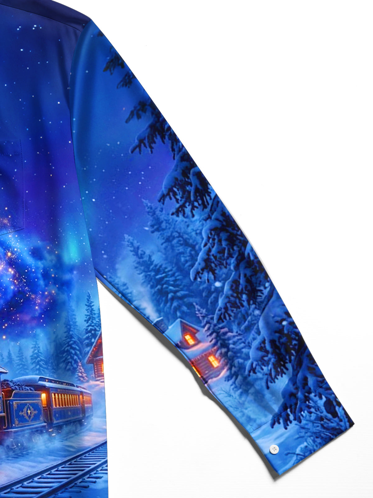 Adaychic Men's Graphic Vintage Train In Winter Forest Print Long Sleeve Shirt with Chest Pocket