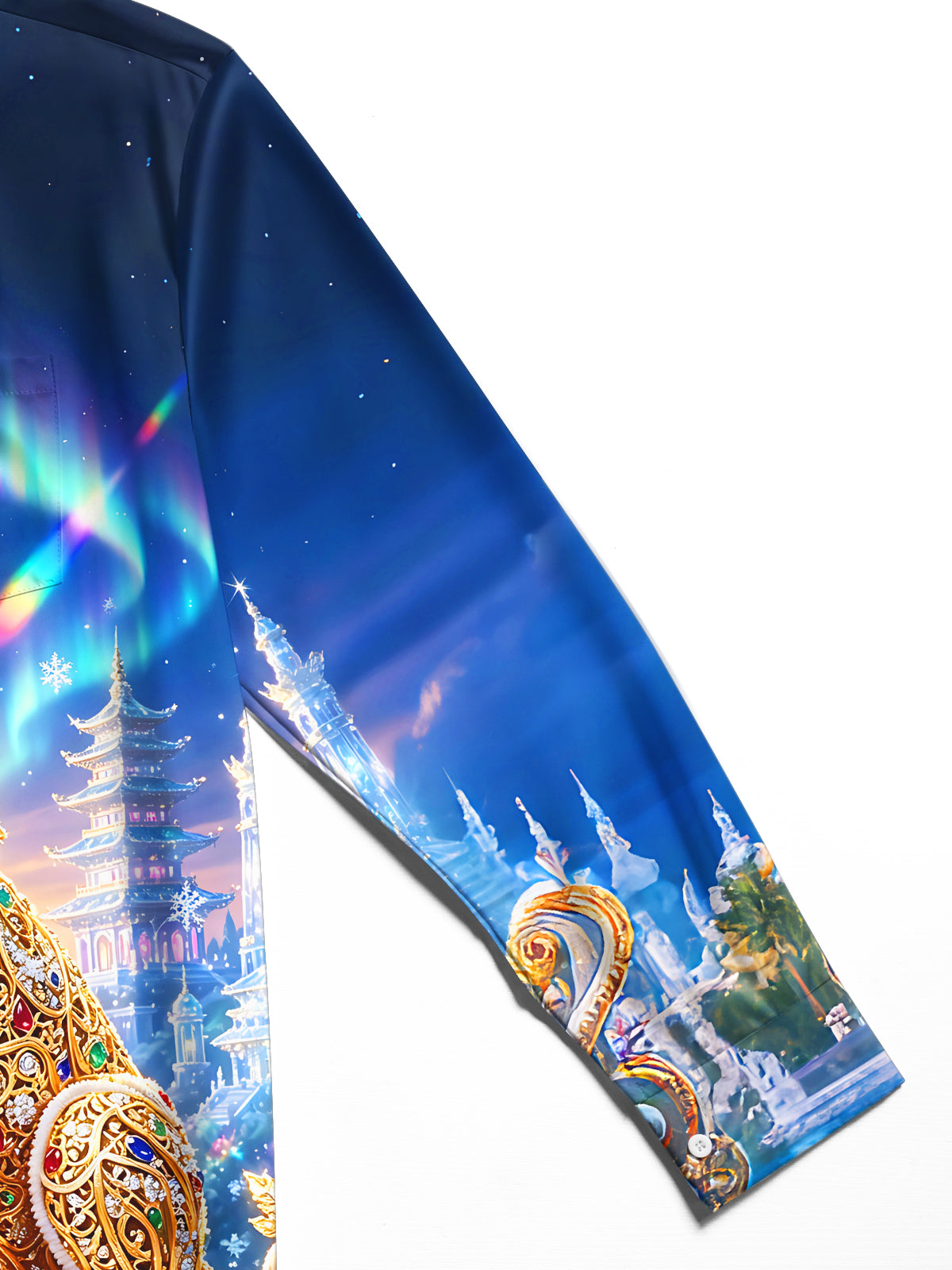 Adaychic Men's Long Sleeve Shirt - Winter Snow And Christmas Ornaments Print Gem Inlaid Lion Print with Chest Pocket