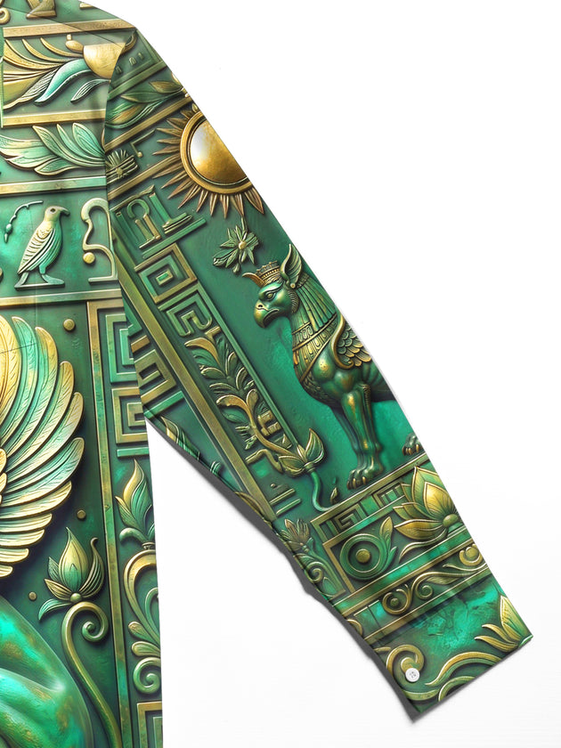 Adaychic Men's Graphic Ancient Egyptian Griffin Relief Print Long Sleeve Shirt with Chest Pocket